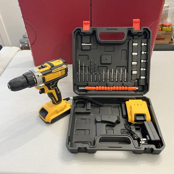 New Rechargeable Cordless Drill w/2 Lithium Batteries, Quick Charger & Tool kit! - Picture 2 of 16